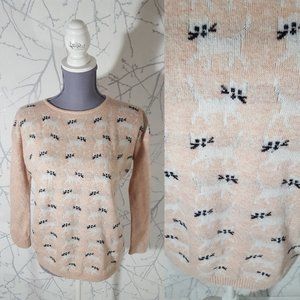 Compania Fantastica Beige Cats Knit Crewneck Sweater